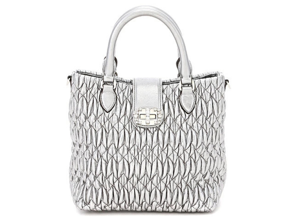 Miu Miu Shoulder Bag Nappa Crystal Silver Calfskin